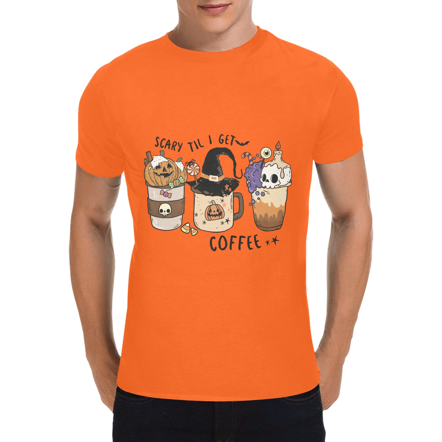 Halloween Coffee Men's Heavy Cotton T-Shirt (One Side Printing) (D6422847)