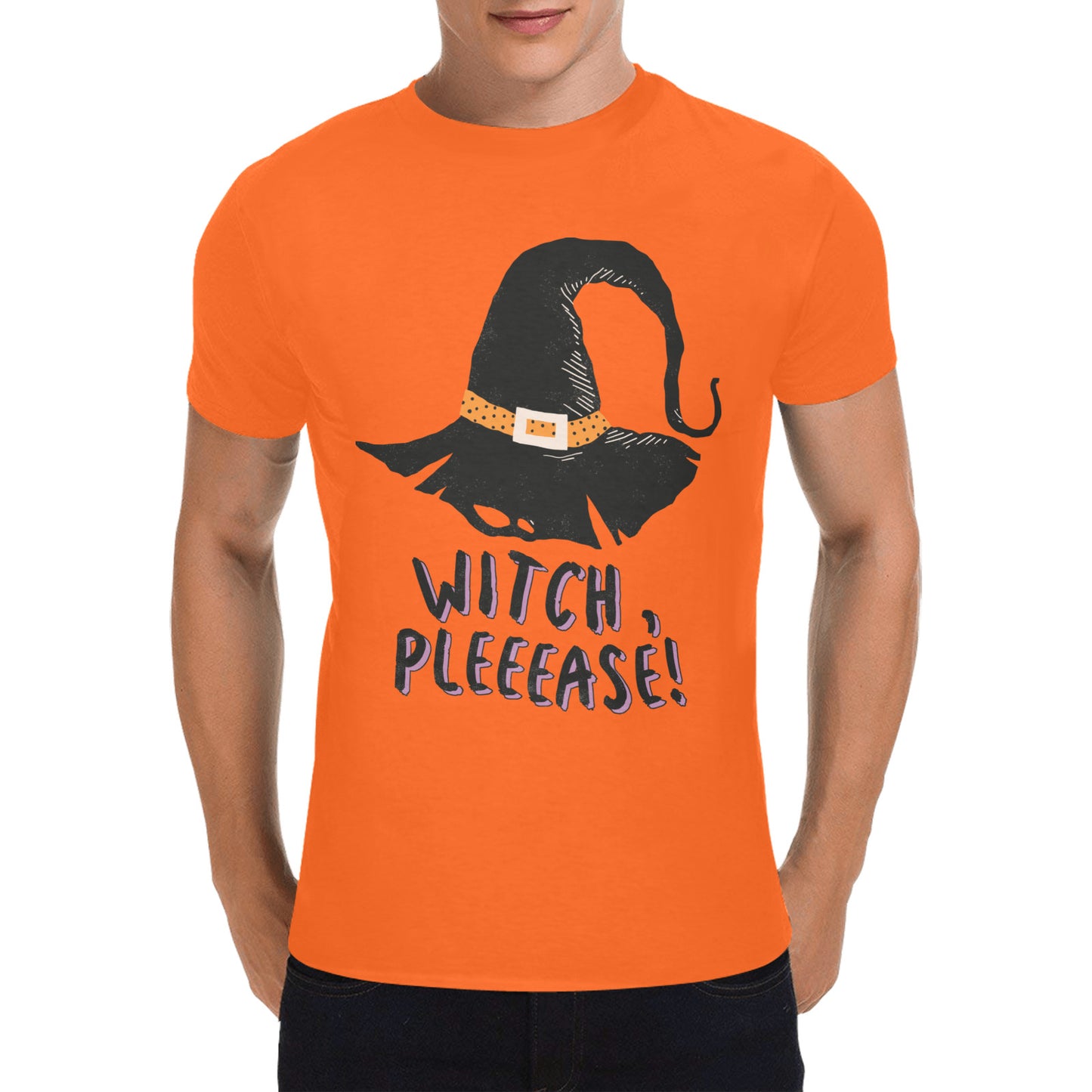 Halloween Witch Pleeease Men's Heavy Cotton T-Shirt (One Side Printing) (D6422915)