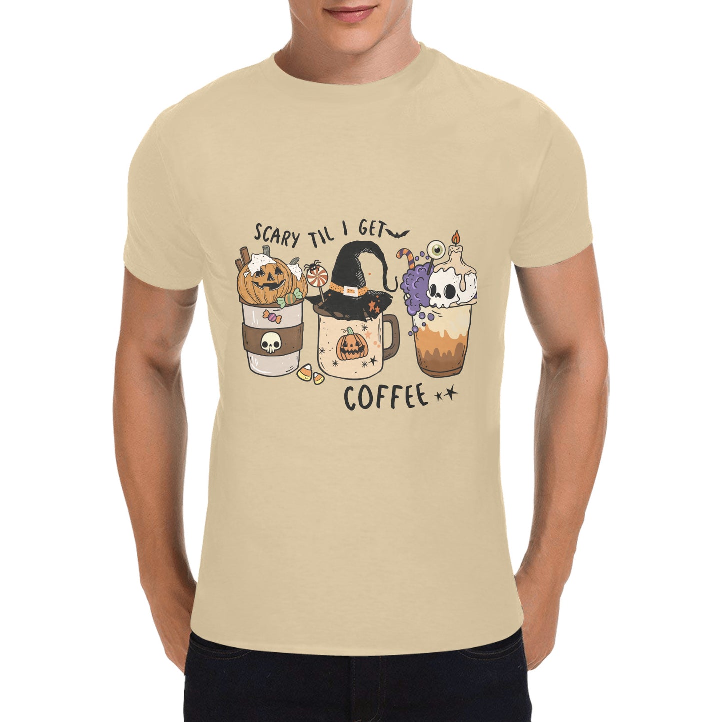 Halloween Coffee Men's Heavy Cotton T-Shirt (One Side Printing) (D6422847)