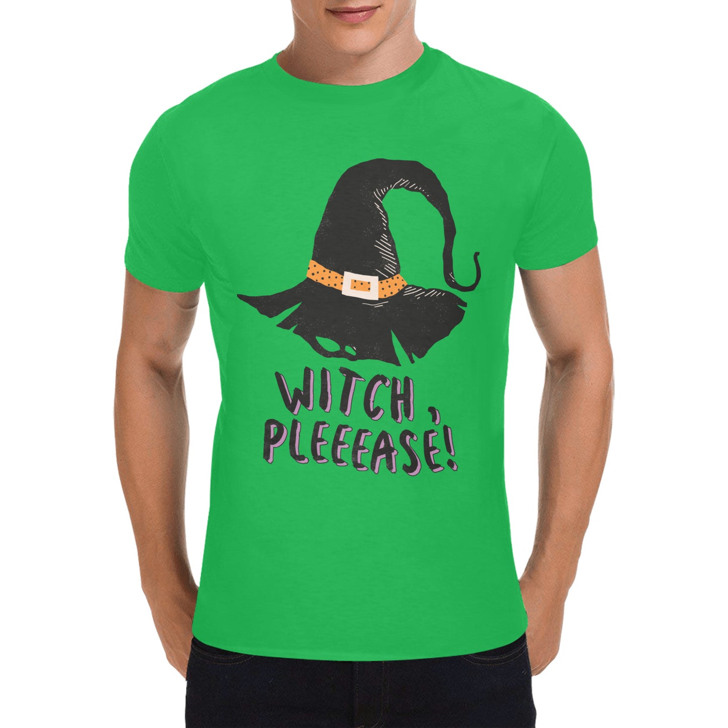 Halloween Witch Pleeease Men's Heavy Cotton T-Shirt (One Side Printing) (D6422915)