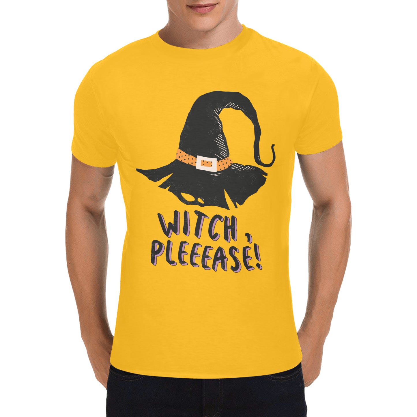 Halloween Witch Pleeease Men's Heavy Cotton T-Shirt (One Side Printing) (D6422915)