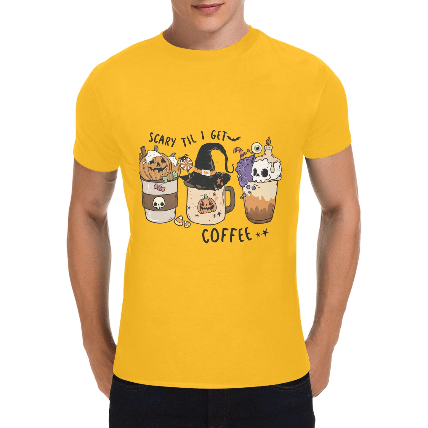 Halloween Coffee Men's Heavy Cotton T-Shirt (One Side Printing) (D6422847)