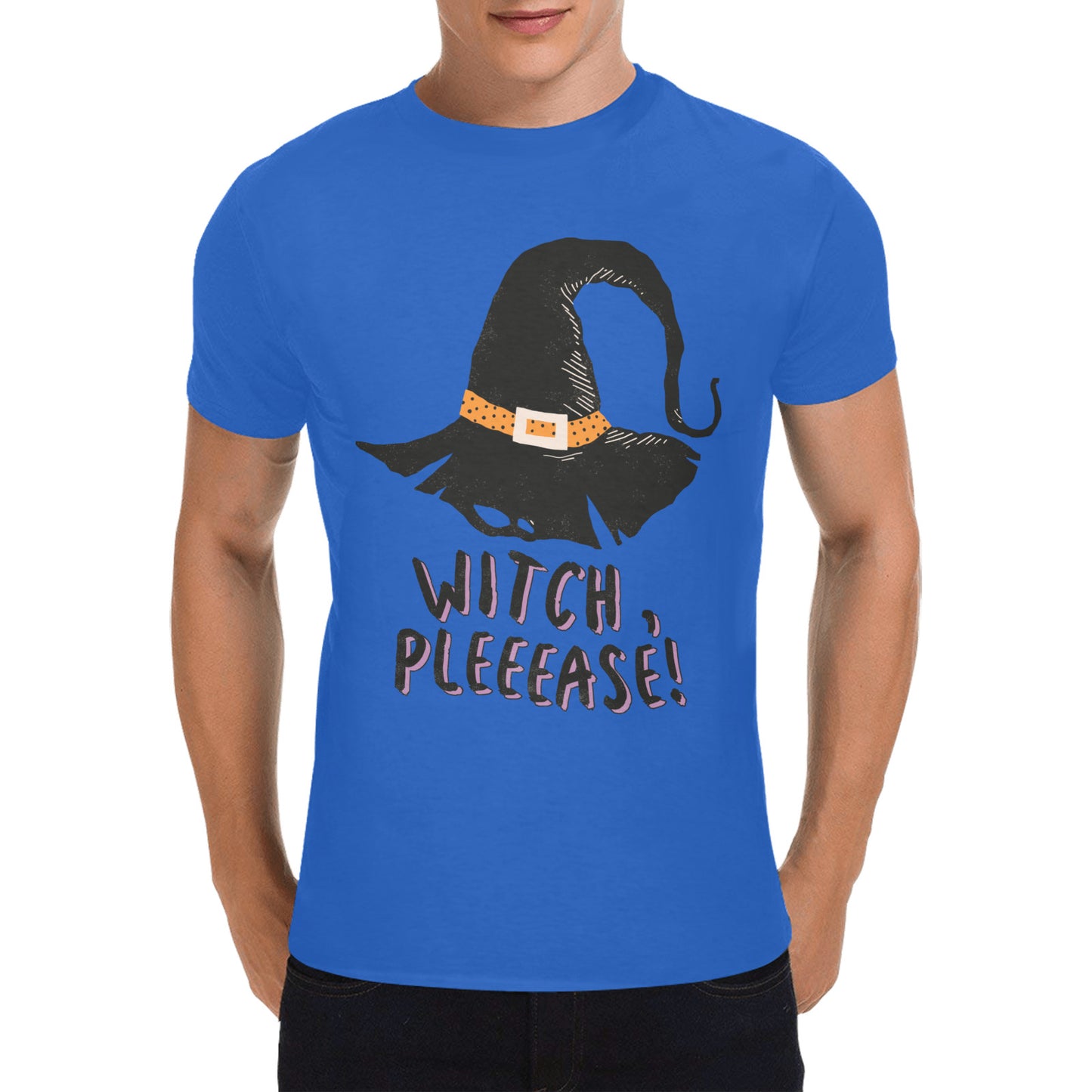 Halloween Witch Pleeease Men's Heavy Cotton T-Shirt (One Side Printing) (D6422915)