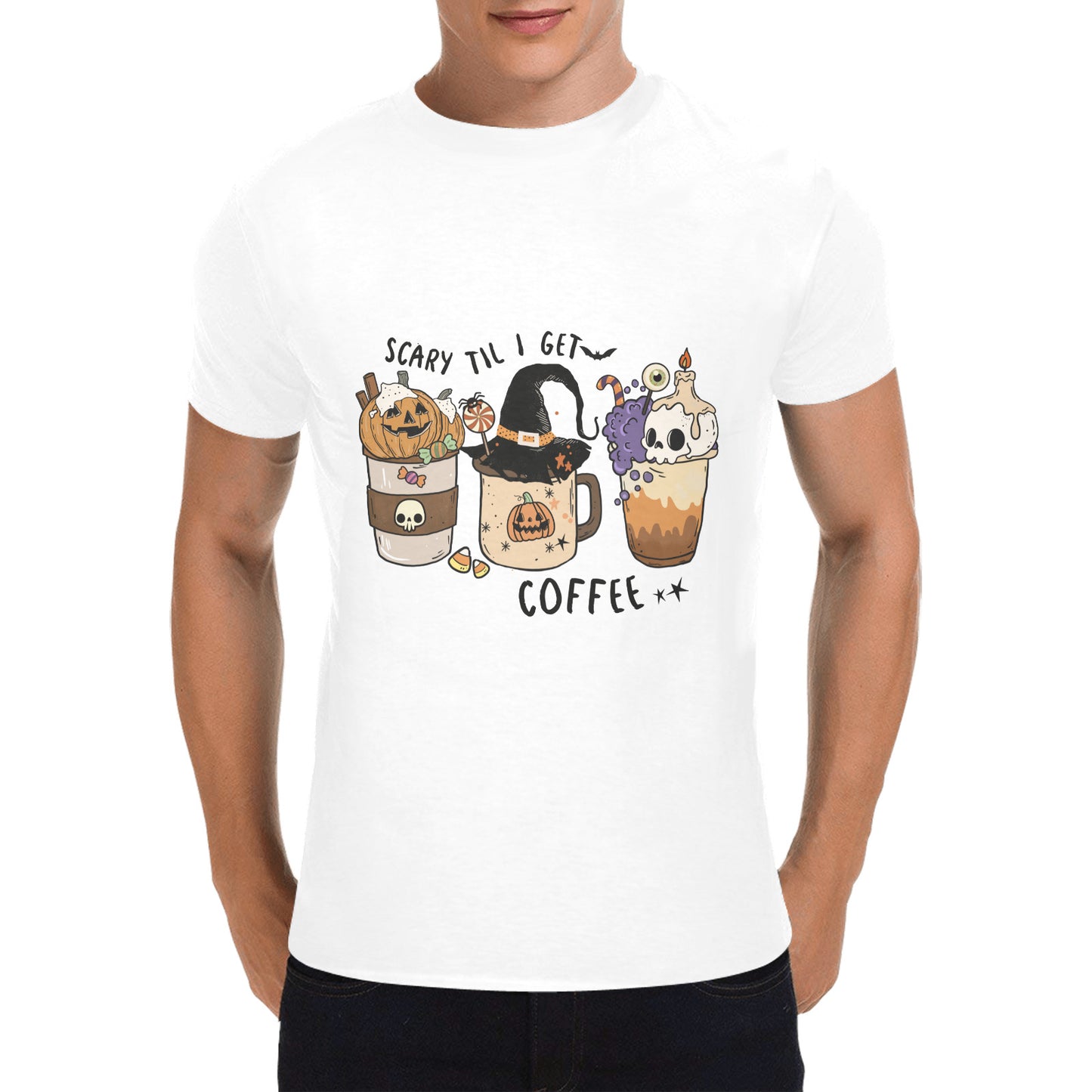 Halloween Coffee Men's Heavy Cotton T-Shirt (One Side Printing) (D6422847)