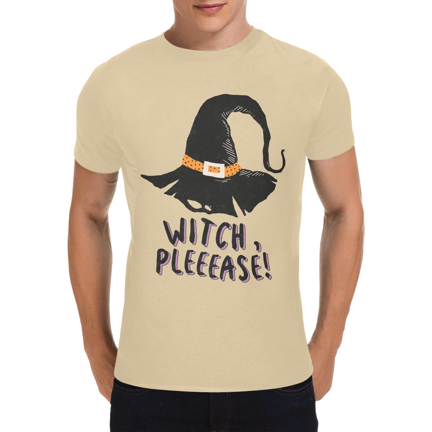 Halloween Witch Pleeease Men's Heavy Cotton T-Shirt (One Side Printing) (D6422915)