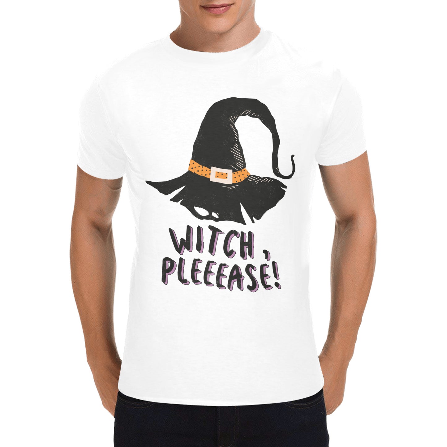 Halloween Witch Pleeease Men's Heavy Cotton T-Shirt (One Side Printing) (D6422915)